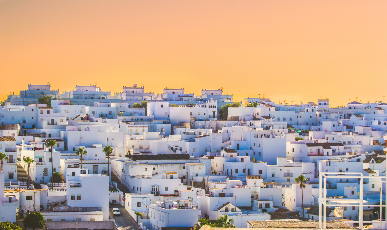 Atardecer sobre las casas blancas de Vejer de la Frontera, Cádiz